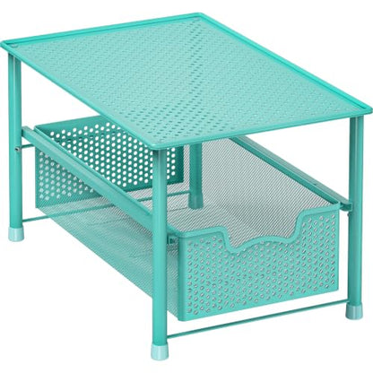 Simple Houseware Stackable Under Sink Sliding Basket Drawer, Turquoise | Perforated Free Standing Organizer, Kitchen/Pantry/Cabinet/Counter - color: Turquoise