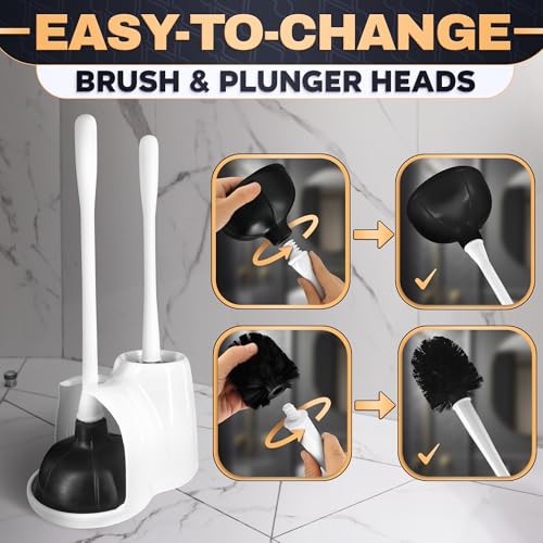 2 in 1 Toilet Plunger and Brush Set White, 9.3×6.3×15.2 in | Toilet Brush and Plunger Set White with Stiff Bristles, Strong Vacuum Suction and Holder, Easy to Place and Simple to Store - color: White With Plunger