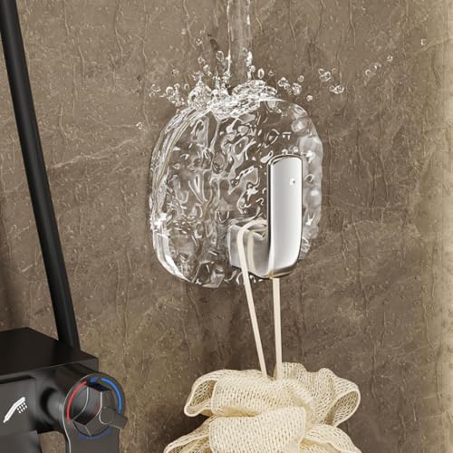 Adhesive Towel Hooks for Bathrooms 4 Pieces Waterproof Coat Hanger | Water Wave Texture Adhesive Wall Towel Hooks for Toilet Shower Door Clothing Coat Purse Key Hat Backpack Bag Wreath - color: Silver