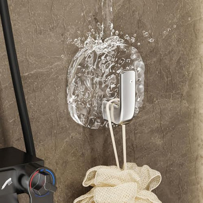 Adhesive Towel Hooks for Bathrooms 4 Pieces Waterproof Coat Hanger | Water Wave Texture Adhesive Wall Towel Hooks for Toilet Shower Door Clothing Coat Purse Key Hat Backpack Bag Wreath - color: Silver