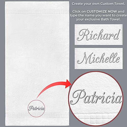 Broadway Terry Bath Towel Set 28" x 55" - Ring-Spun Cotton - Durable Hotel Quality - Soft and Absorbent (2 Personalized Towels, White) - size: 2 Personalized Towels