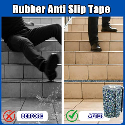 COSIMIXO Rubber Anti Slip Tape 8" x 30" -5 Packs-Blue Pool Rubber Grip Tape,Pool, Bathroom & Stair Outdoor/Indoor Safety - Waterproof Non-Slip for Wet Surfaces, Ship Deck, Showers - size: 8'' x 30''