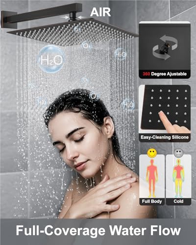 Aolemi Shower System with Rain Head and Handheld,16-Inch,Bronze | High-Pressure Shower Faucet Set with Dual-Function Handheld,Rough-In Valve,1.8 GPM,Wall-Mount Trim Kit - color: Bronze, size: 16 Inch