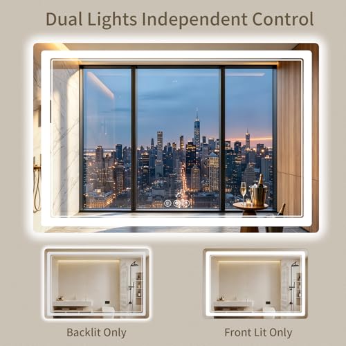 40"x60" LED Bathroom Mirror with Lights, Backlit + Front Lit, Anti-Fog, Lighted Bathroom Mirror for Wall, HD Shatterproof Tempered Glass, Dimmable, Memory Function (Horizontal/Vertical) - size: 60"L x 40"W