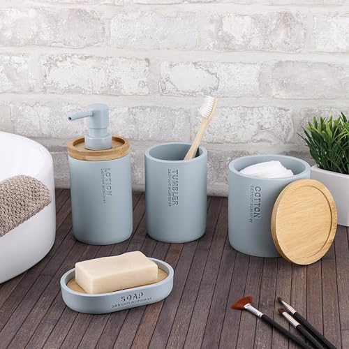 Bathroom Cup, Toothbrush & Toothpaste Holder, Modern, Matte Light Blue | Resin, Compact, Vanity Organizer for Toothbrushes, Razors & Makeup Brushes, Easy to Clean Surface, Durable Construction - color: Light Blue