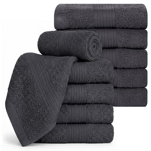 100% Cotton Washcloths 12x12 Inches, 600 GSM, Soft & Absorbent, Durable, Set of 10, Gray - color: Grey, size: Washcloth Set of 10
