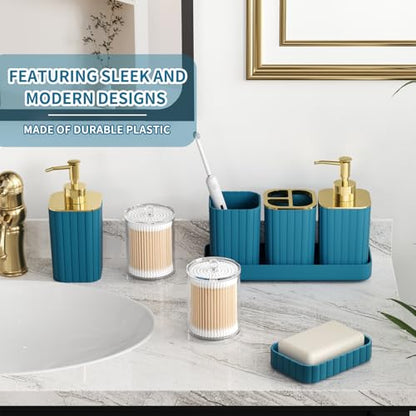 XLHOMO Bathroom Accessory Set - 26PC Bathroom Shower Curtain and Rug Set, Bathroom Accessories Set, Teal Bathroom Set with Trash Can, Toilet Brush, Qtip Holder & Soap Dispenser - style: Teal