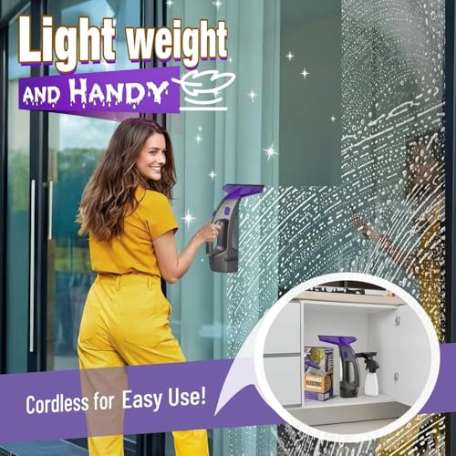 Window Vacuum Squeegee Cordless, 2000Pa Electric Window Cleaner Tool with Spray Bottle & Microfiber Pad, Handheld Window Cleaning Kit for Streak-Free Glass, Shower Doors, Mirrors, Tiles, Car Windows