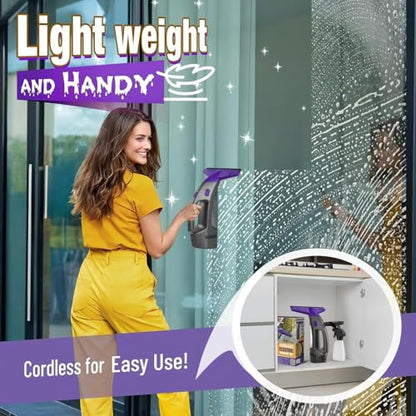 Window Vacuum Squeegee Cordless, 2000Pa Electric Window Cleaner Tool with Spray Bottle & Microfiber Pad, Handheld Window Cleaning Kit for Streak-Free Glass, Shower Doors, Mirrors, Tiles, Car Windows
