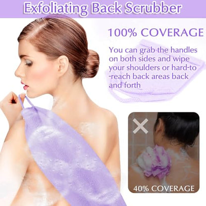 Anezus Exfoliating Back Scrubber Bath Gloves Set, Exfoliating Shower Towel with Shower Gloves for Body Scrub, Back Cleaner Wash Gloves to Remove Dead Skin (Purple) - color: Purple
