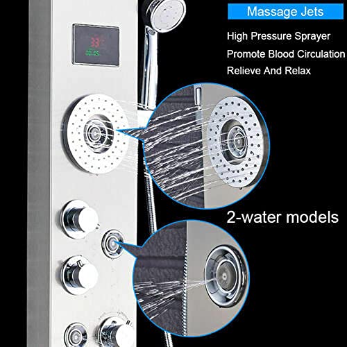 LED Shower Panel Tower Faucet Set rain Massage Body Jets System Stainless Steel