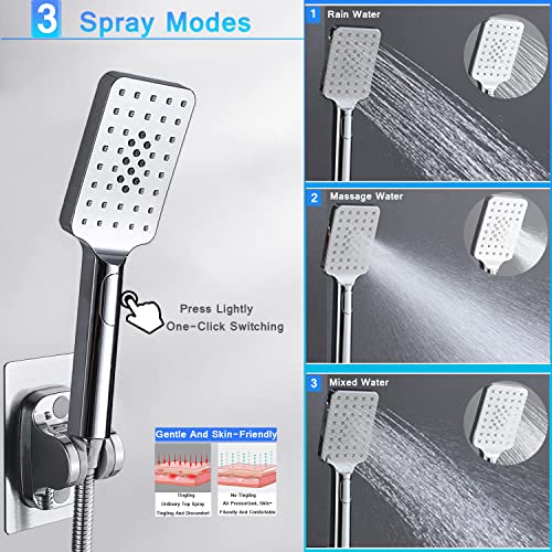 rain shower head with handheld spray,10''High Pressure Rainfall Shower Head / 3 Setting Handheld Shower head Combo with 11'' Extension Arm and 78" Extra Long Hose/Square Rain shower head(Chrome) - color: Chrome, size: 10'' Showerhead Set
