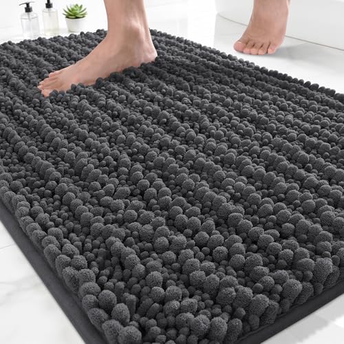 Yimobra Bathroom Rugs Non Slip Washable - Ultra Soft Absorbent Chenille Bath Mat, Quick Dry Shaggy Floor Carpet for Tub Shower, Dark Gray Home Decor Accessories, 24x17 Inch - color: Dark Gray, size: 24" X 17"