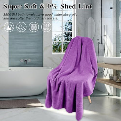 SEISSO Bath Towels, Extra Absorbent & Quick Drying Lightweight Fiber Towels, Premium Big Soft Bath Towel for Fitness, Spa, Sports Towels, Yoga Towel, Dark Purple(4 Pack) - color: Dark Purple