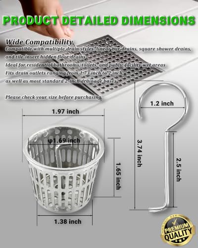 1 Pc Debris and Hair Strainer for Shower Drains Floor Drain, 2 Inch Stainless Steel Debris Basket Hair Trap Catcher with 1 Lifting Hook - Vertical Hook Style - size: Vertical hook Style