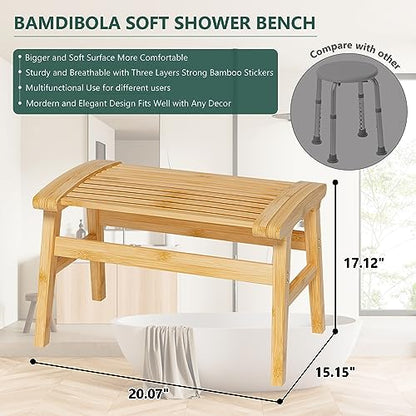 Bamboo Shower Chair for Inside Shower, Non-Slip Bathroom Stool, 350 lbs | Bamboo Strip Design, Comfort Sitting Experience, Sturdy Waterproof Shower Bench, Bathroom Living Room Seat, Nature Color - color: Natural