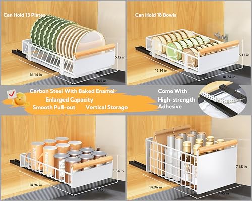 Pull-Out Dish Rack, Plate & Pot Lid Organizer, Slide Out Dish Drying Rack for Kitchen Cabinets, Pull Out Drawer for Kitchen Under Sink Organizer (Plate Rack Extra-Large) - size: Extra-Large Plate Rack