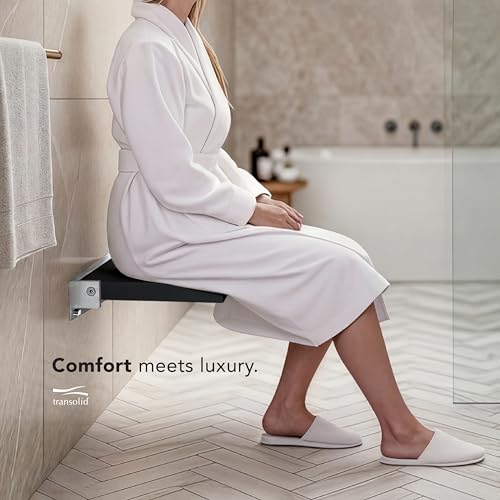 Transolid Preston Flip-Up Fold-Down Wall-Mount Padded Shower Seat, 14 in. W x 13.75 in. D, Black and Polished Chrome, PPS1414UP-09PC - color: Black/Polished Chrome, size: 14"x14"