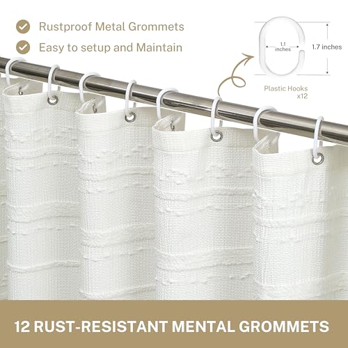 Extra Long Farmhouse White Shower Curtain Boho, 72 x 84 Cotton Blend Tufted Weave Waffle Stripe Textured Heavy Duty, Fabric Shower Curtain for Bathroom, Hotel - color: White B, size: 72"W x 84"L (Pack of 1)