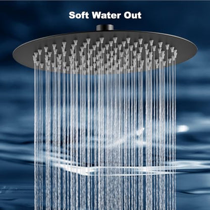 Midanya Round Rain Shower Head,High Pressure,Matte Black 16 Inch | 360°Swivel,Ceiling or Wall Mount,Waterfall Full Body Coverage,Bathroom Remodel,Stainless Steel Large Rainfall Shower Head - color: Black, size: 16 Inch