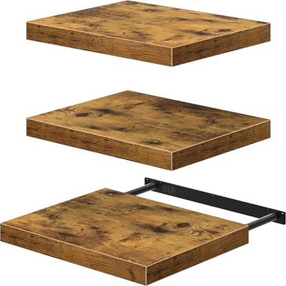 QEEIG 12" Deep Floating Shelves for Wall - 12 x 16 inch Book Shelf Bathroom Bedroom Kitchen Living Room Hanging Bookshelf Farmhouse Set of 3, Brown (026-40BN3) - color: A. Brown, size: 15.7" x 11.6"