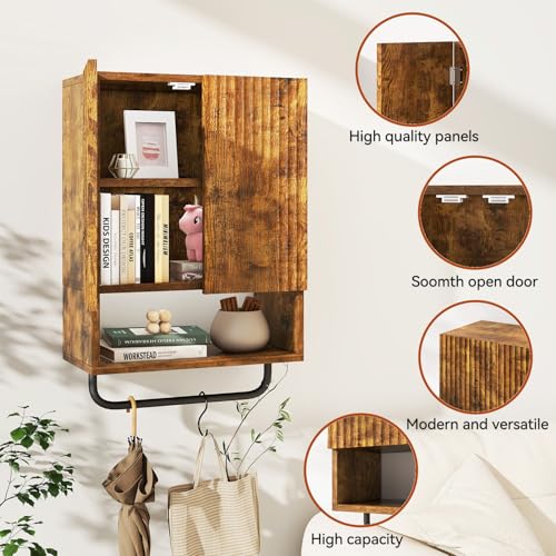 IBUYKE Bathroom Wall Cabinet Over Toilet Cabinet for Bathroom UWBS003H | with Doors and Adjustable Shelf, Towel Bar, Wall Mounted, for Laundry Room & Living Room Kitchen,Brown,Modern - color: Brown