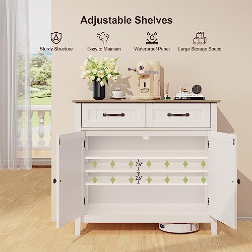 Gizoon Kitchen Sideboard Buffet Cabinet, 32'' H Large Kitchen Storage Island and Adjustable Shelf, Modern Coffee Bar Console Cabinet for Dining Room, Bathroom, Entryway, Grey | 32"H, Large Storage Island, Fits Dining Room/Bathroom/Entryway, Modern Console