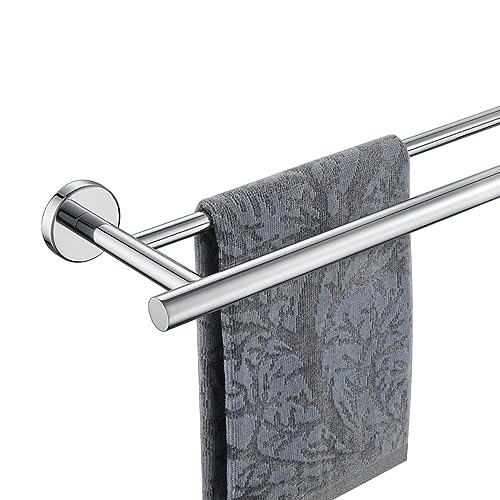 JQK Chrome Double Towel Bar, 19 Inch 304 Stainless Steel Thicken 0.8mm Towel Rack Bathroom, Towel Holder Polished Steel Wall Mount, Useable Length 16 Inch, TB100L16-CH - color: Polished Chrome, size: 19 Inch