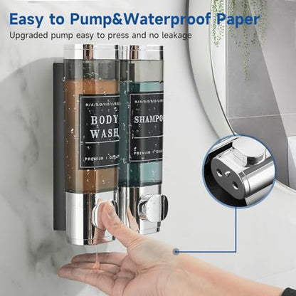Shampoo and Conditioner Dispenser, Shower Soap Dispenser 2 Chamber No Drill Wall-Mounted Shampoo Dispenser for Shower Wall Mounted Shower Dispenser for Bathroom Hotel Large Capacity,Chrome - color: Chrome 2 Chamber