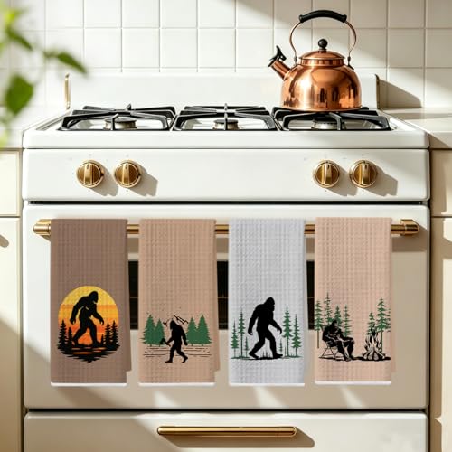 4Pcs Bigfoot Hand Towels Funny Big Foot Sasquatch Gifts Reusable Dish Towel - color: Multi 1713