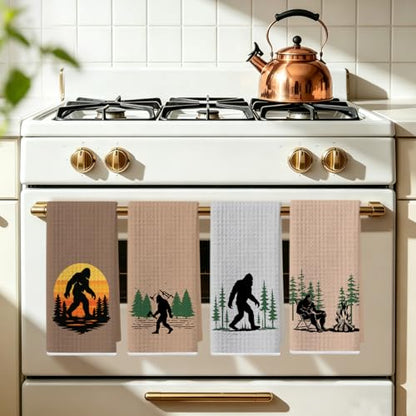 4Pcs Bigfoot Hand Towels Funny Big Foot Sasquatch Gifts Reusable Dish Towel - color: Multi 1713