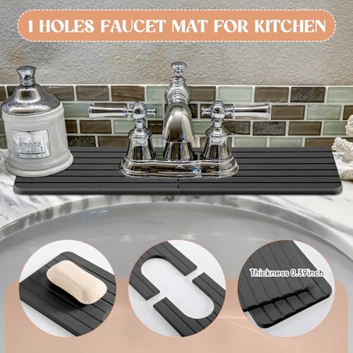Teenyyou an Oval Hole Gray Faucet Mat Kitchen Sink 17.32" x 4.6" | Bathroom Faucet Absorbent Mat,Diatomite Splash Guard,Quick Drying Drip Catcher,Hole 6.22 " x 2.28" - color: Gray, style: an Oval Hole