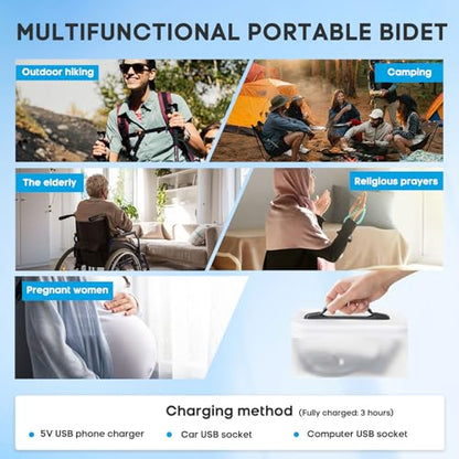 Portable Travel Electric Bidet Sprayer, Jamini Rechargeable Handheld Bidet Kit for Personal Cleaning, 2.3L Water Tank with Dual Pressure Settings for Baby Care, Postpartum, Camping HDDSC-01