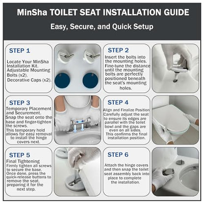 MinSha V-Shape Toilet Seat Soft Close Elongated, Matte White Easy Install