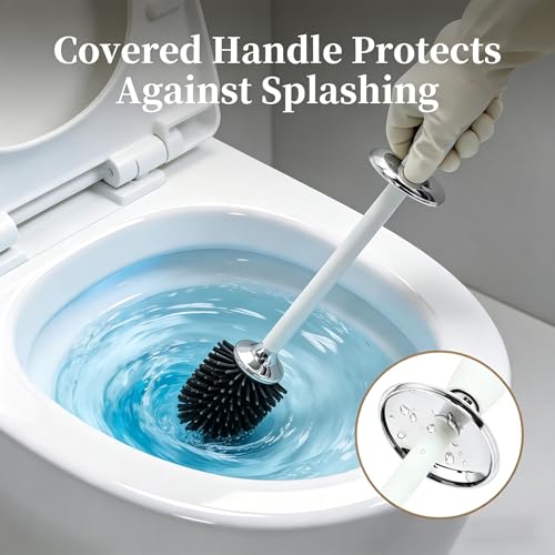 Toilet Brush and Holder Set, Toilet Bowl Brush with Long Handle, High-End Modern Silicone Toilet Brush Set, Non-Scratch, Odor-Free Design(Matte White + Silver, B),Father's Day - color: Matte White + Silver