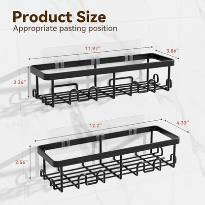 Shower Caddy Adhesive, Rustproof Shower Organizer, Wall Shower Rack | Large Capacity Shower Shelf for Inside Shower, No Drill Shower Storage, Shampoo Shower Holder, Black, 2 Caddies - color: Black