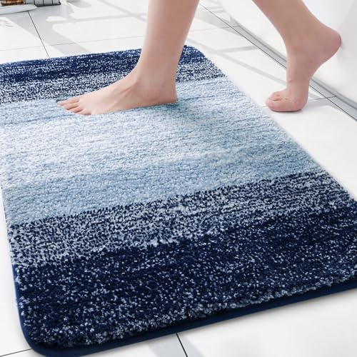 Arotive Microfiber Bathroom Rugs, Shaggy Soft and Absorbent Contour Toilet Rugs, Thick Plush Machine Washable Dry Bath Mats for Toilet Base, 24x16, Airy Blue, Rectangular - color: Airy Blue, size: 24" X 16"