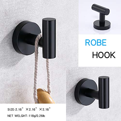 TASTOS Matte Black Bathroom Towel Coat Hook Stainless Steel, 2 Pack Robe Clothes Cabinet Closet Sponges Hooks Holder Round Style Heavy Duty Wall Hook for Bathroom Kitchen Hotel Wall Mounted - color: Matte Black