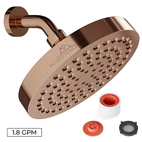 Rainfall Shower Head - 6" High Pressure Shower Heads - 1.8 GPM Shower Heads with Anti-Clog 90 Rubber Jets - 360° Rotation Adjustable Shower Head - Rustproof Bathroom Shower Head - Rose Gold - color: Rose Gold, size: California 1.8 GPM, 6 Inch Diameter