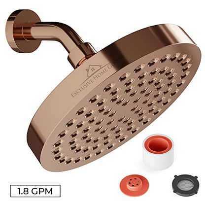 Rainfall Shower Head - 6" High Pressure Shower Heads - 1.8 GPM Shower Heads with Anti-Clog 90 Rubber Jets - 360° Rotation Adjustable Shower Head - Rustproof Bathroom Shower Head - Rose Gold - color: Rose Gold, size: California 1.8 GPM, 6 Inch Diameter