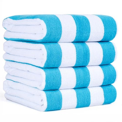 American Soft Linen Cabana Striped Beach Towels, 30x60 inch 4 Piece Oversize Pool Towels, Quick Drying Sand Free Swim Towels, Turquoise Blue - color: Turquoise Blue