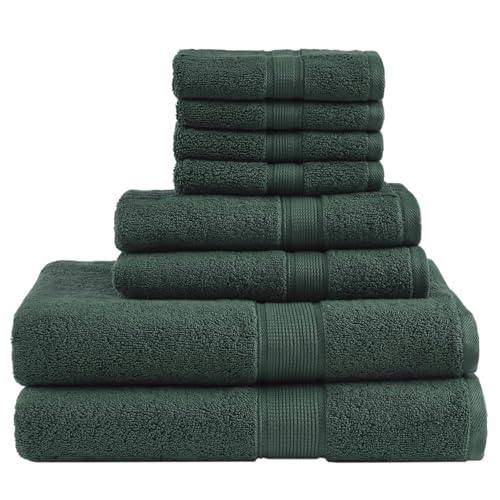 Madison Park 800GSM 100% Cotton Bathroom Bath Towel Set of 8, Dark Green | Long Staple, Highly Absorbent, Durable Hotel Spa Quality, Quick Dry, Double Stitched Hems, Lint Reducing, OEKO-TEX Certified - color: Dark Green, size: Multi-Sizes