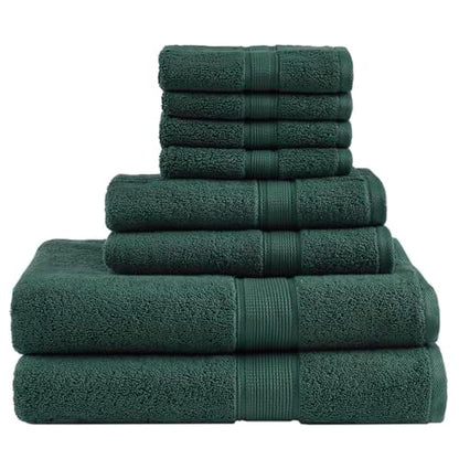 Madison Park 800GSM 100% Cotton Bathroom Bath Towel Set of 8, Dark Green | Long Staple, Highly Absorbent, Durable Hotel Spa Quality, Quick Dry, Double Stitched Hems, Lint Reducing, OEKO-TEX Certified - color: Dark Green, size: Multi-Sizes