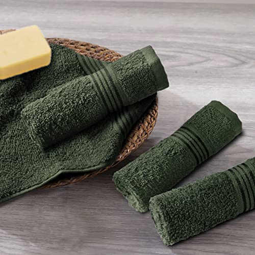 Ultra Soft Cotton Washcloths, Contains 12 Piece Face Cloths 12x12 inch, Ideal for Everyday use Face Towels, Compact & Lightweight Multi Purpose Washcloths - Olive Green - color: Olive Green, size: 12 Pack Washcloths