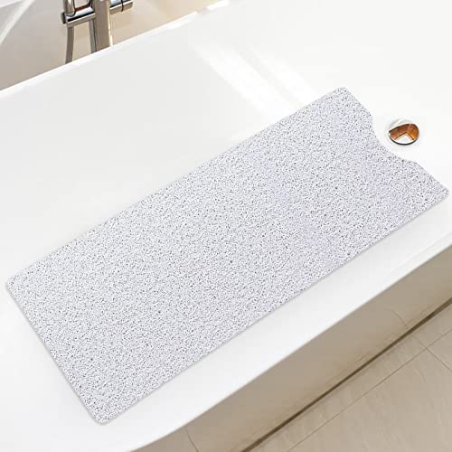 Bathtub Mat Non Slip Shower Mat Soft PVC Loofah Bath Tub Mats with Drain for Bathroom Tub 40 x 16 Inch (White) - color: White