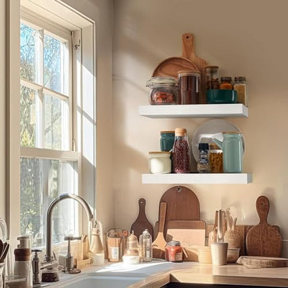 AMADA HOMEFURNISHING Floating Shelves Wall Mounted, 15 x 7 Inch Wall Shelves for Bathroom, Bedroom, Living Room, White Shelves Set of 2 - color: White, size: 15 inches