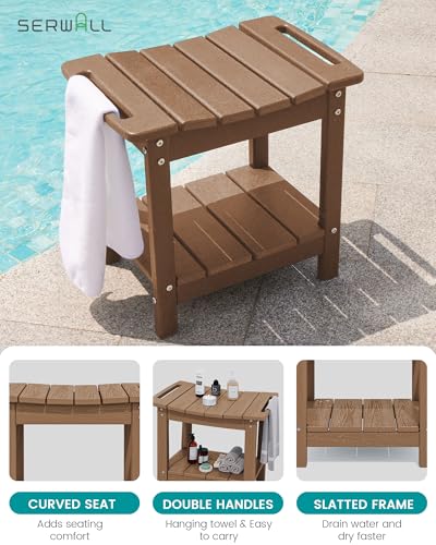 SERWALL Shower Bench, 18" Shower Stool for Inside Shower, HDPE Waterproof Shower Seats for Adults with Storage Shelf & Handles, 360 lbs Capacity- Brown - color: Brown