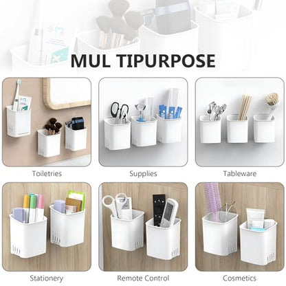 Toothbrush Holder Cup Wall Mounted Drill-Free for Bathroom Shower Electric Toothbrush Toothpaste Razor Holder Removable Waterproof Sturdy Self Draining, Tableware Holder for Kitchen(1pcs&White) - color: White-1pcs