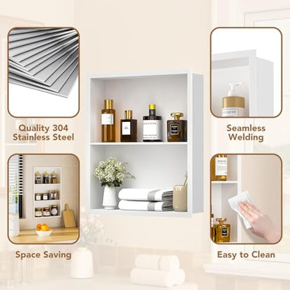 14x18 Recessed Medicine Cabinet, Bathroom Wall Cabinet, 304 Stainless Steel Recessed Wall Niche with 2-Tiers Shelves, Matte White - color: Matte White, size: 14'' x 18''