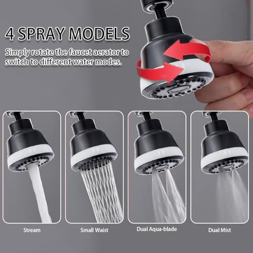 Faucet Aerator Faucet Sprayer Attachment, Kitchen Faucet Head Replacement with 4 Spray Modes, 360° Swivel Faucet Extender Anti-Splash Sink Sprayer Faucet Nozzle Head (Diamond, Black) - color: Black, style: Diamond